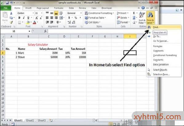 Find option in MS Excel